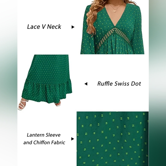 Maxi Dress With Peak-a-boo Women's Long-sleeved Formal Dress Color Green - Picture 4 of 5